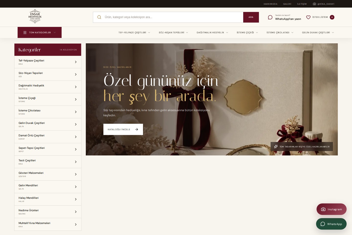 Kına Sarayı web sitesinin ana sayfa tasarımı